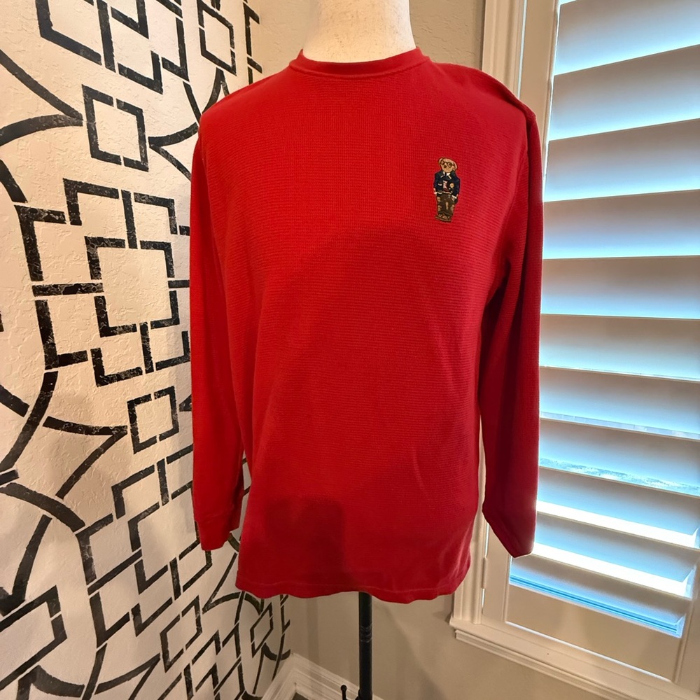 Polo Bear Ralph Lauren Men's Waffle Knit Thermal Red Sleepwear Shirt XL